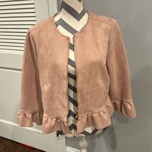 Pink suede jacket ruffle bottom and sleeves large